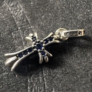 Chrome Hearts Baby Fat Silver Cross Blue Pave Pendant 1.4g